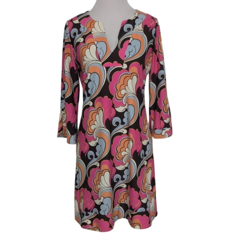 Jude Connally Retro Dress Womens Size XS Colorful 3/4 Sleeves Stretch Sheath